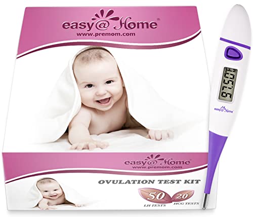 Easy@Home Ovulation Test Combo Kit: 50 LH Strips+20 HCG Strips+EBT-018 Basal Body Thermometer