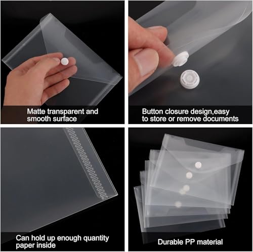 Aselected 60 Stück Dokumentenmappe mit Druckknopf A6 Dokumententasche Transparent Sichttasche Sammelmappe A6 Druckknopf für Organizer Dokumente