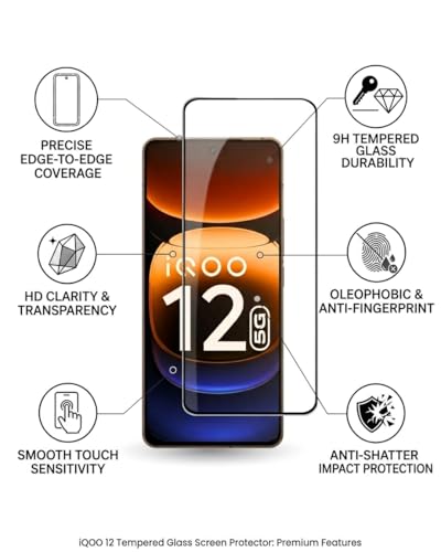 Image of Military-Grade UV Tempered Glass for IQOO 12 & Neo 9 Pro, 9H Hardness, Edge-to-Edge Coverage, Bubble-Free Easy Install