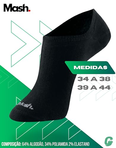 MASH Kit 9 Pares Meia Invisível Sapatilha Esportiva Faixa Tensora Active Unissex, 9 Pretos, 39-44
