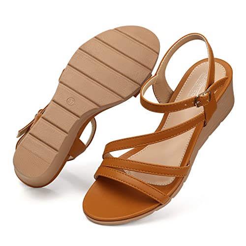 Image of SHIBEVER Wedge Sandals for Women Dressy: Comfortable Low Heel Sandal | Open Toe Ankle Strap Strappy Womens Shoes with Cushioned Casual Walking for Wedding Work Office Travel in Summer