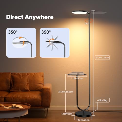 Image of SIBRILLE 36W LED Floor Lamp with Table, Super Bright Standing Lamp, Modern Stepless Dimmable Torchiere Tall Lamp with Remote Control, 350Rotating Head Floor Lamp for Living Room, Bedroom, Office