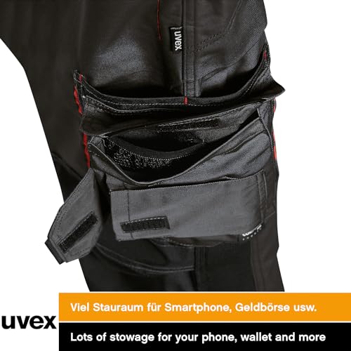 Uvex Tune-Up Herren-Arbeitshose lang - robuste Männer-Arbeitshosen mit Kniepolster-Taschen - 35% Baumwolle - Schwarz/Rot - 54
