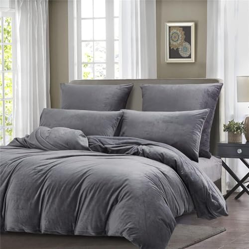 Gezu Housse de Couette Hiver 140x200cm Gris Flanelle Velours Double Face Épaissie Chaude Parure de Lit Adulte Literie 1 Personnes avec 1 Taies d'oreiller...