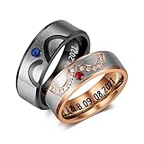 Nobelook Personalized Couple Rings Custom Engraved Name for His and Her Rings Set Mens Promise Matching Engagement Valentine's Day (Black # 1+Gold # 1)