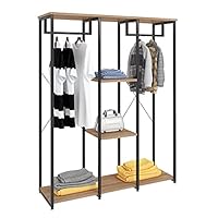 eSituro Large Clothes Rail Clothing Rack Stand,Wooden Garment Rack Coat Stand Top Rod Metal Wooden with Shoes Shelves