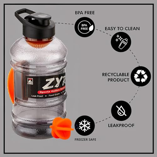 Image of Zyro Pack of 2, Gallon Water Bottle 1.5L with Mixer Ball & Strainer | BPA-Free, 100% Leak-Proof Gym, Office, Travel, Sports & Running Bottle Large Capacity Sipper for Men & Women Orange Combo