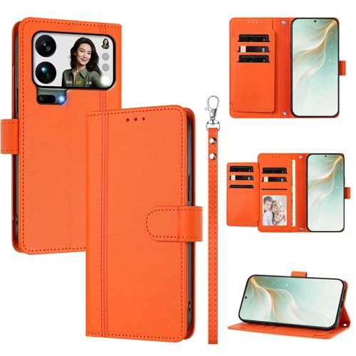 Étui Xiaomi Redmi Note 15 5G en cuir portefeuille orange au design raffiné