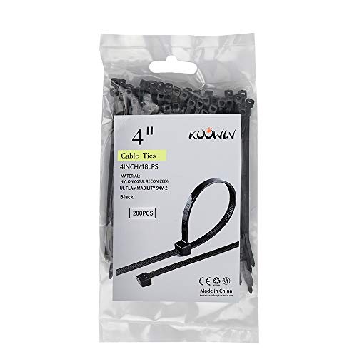 Image of 200 Pack Bulk KOOWIN Small 4 inch Nylon Plastic Cable Zip Ties Wire Wraps Black