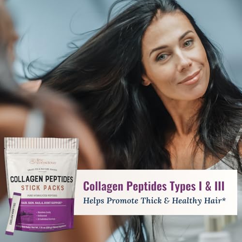 Image of Live Conscious Collagen Peptides Powder Unflavored Packets - Hydrolyzed Collagen Powder - Hair, Skin, Nail, & Joint Support - Type I & III Grass-Fed Collagen Supplements for Women and Men - Pack of 20