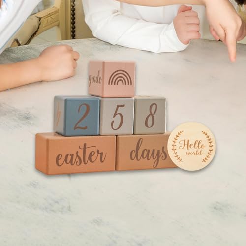 Blocs de jalons souvenirs bébé en bois décoration cadeau bleu - 6
