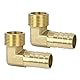 Messing Fitting Anschluss, 2 Stück 90 Grad 19 mm Widerhaken x 3/4 Zoll Außengewinde Messing Winkelstück, Kupplung Rohr Adapter Anschluss für Winkelrohrverbinder