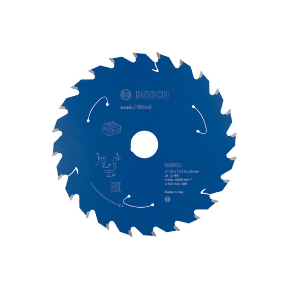 Bosch Professional Circular Saw Blade Expert (for Wood, 136 x 20 x 1.5 mm, 24 teeth; Accessories: Cordless Circular Saw)