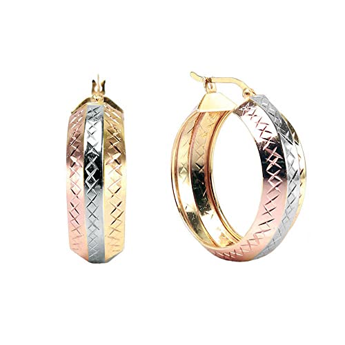 LeCalla 925 Sterling Silver Chunky Hoop Earrings for Women | Gold-Plated Diamond-Cut Thick Hoop Earrings | Hollow Puff Earring Hoops for Women Trendy Jewelry Gift