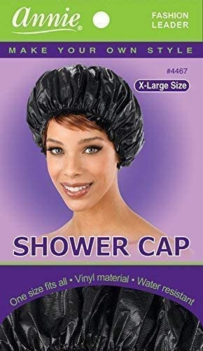 Shower Cap - Black, Vinyl Material, Elastic Band, Extra Large, Large, Won’t Fall Off Your Head #TOP2