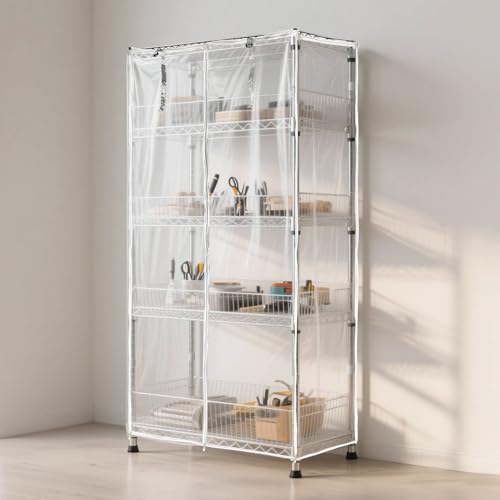 Dalema Waterproof Shelf Cover,Durable Dustproof Storage Wire Rack Covers,Outdoor Shelving Covers for Wire Shelves with Zipper 36''x18''x72'',Clear,Cover Only by Dalema - Used condition - Image 7