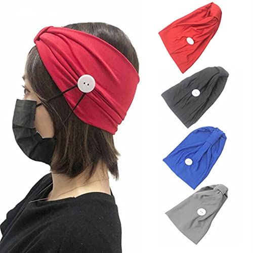 Brishow Yoga Running Headband Wide Hairbands Button Hair Bands Elastic Facemask Holder Head Wrap Stretchy Head Bands for Women and Girls (4pcs) (3)