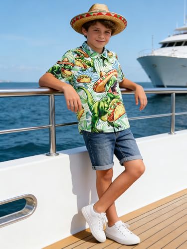 Image of uideazone Boys Hawaiian Shirts Novelty Printed Funky Short Sleeve Button Down Shirt Kids Aloha Luau Shirt 7-14T