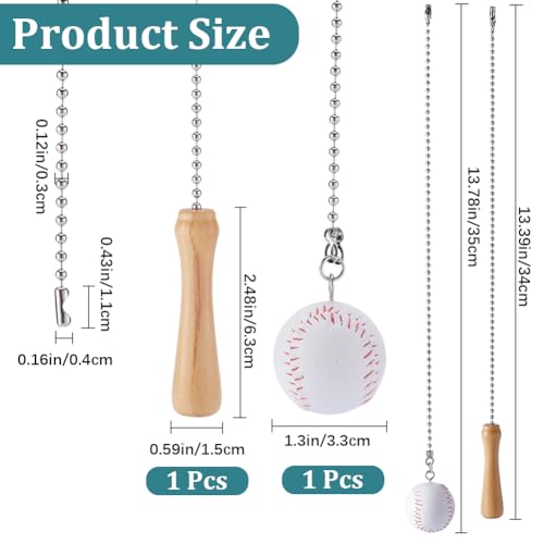 Image of GORGECRAFT 2Pcs Ceiling Fan Pull Chain 13 Inches Baseball and Baseball Bats Decorative Beaded Ball Pull String Ornament Pendant Extension Chains for Ceiling Light Lamp Fan Chain Extender