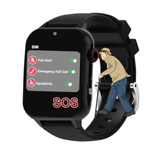 Axrrl Reloj De Pulsera para Detección De Caídas En Personas Mayores, con Botón De Alarma Y Llamada SOS En Pulsera,Negro