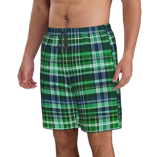 Blue and Green Scottish Tartan Men's Standard Quick Dry Swim Trunk,Casual Mens Swim Trunks with Mesh Lining2