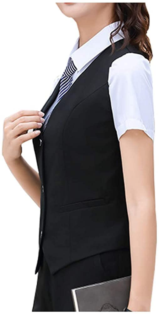 Lazutom Gilet da donna con scollo a V elegante gilet da lavoro con bottoni e gilet da lavoro