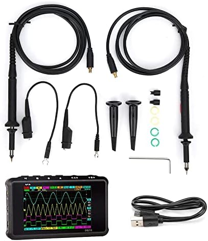 Portabable Oscilloscope DSO213, Bandwidth 100MSas, 4 Channel, 15MHz Sampling Rate, Build-in Battery, with 2pcs of Probes Entry-Level Oscilloscope for Beginnger
