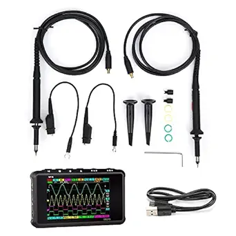 Portabable Oscilloscope DSO213, Bandwidth 100MSas, 4 Channel, 15MHz Sampling Rate, Build-in Battery, with 2pcs of Probes Entry-Level Oscilloscope for Beginnger