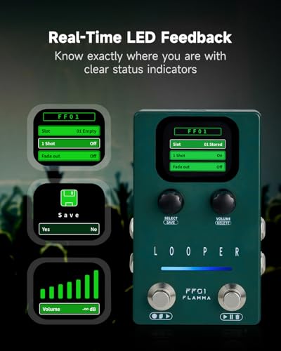 Image of FLAMMA Looper Guitar Pedal, FF01 Looper Pedal with 40 Slots 160 Mins Looping Time, Stereo Guitar Loop Pedals with Screen for Electric Guitar /Bass, Fade Out, USB Data Management
