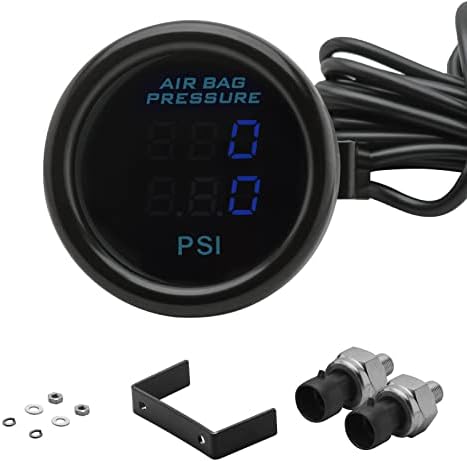 CNRAQR Dual Display Air Suspension Gauge Air Ride Air Pressure Gauge 2Inch 0-220PSI with 2Pcs 1/8NPT Sensors and 16.5ft Sensor Cable LCD Blue