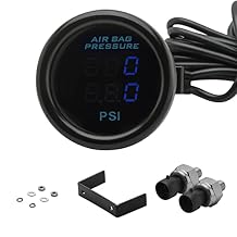 Dual Display Air Suspension Gauge Air Ride Air Pressure Gauge 2Inch 0-220PSI with 2Pcs 1/8NPT Sensors and 16.5ft Sensor Cable LCD Blue