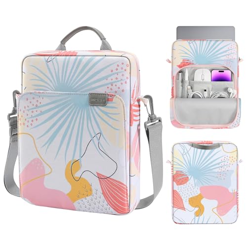 Image of MoKo 15 Inch Laptop Sleeve Bag Fits New Mac Air 15 inch M5 2026, Mac Pro 14 inch M5 /M5 Pro /M5 Max 2026, Galaxy Tab S9 Utra 14.6 inch 2023, Handle Carrying Case with Shoulder Strap, Tropical Leaf