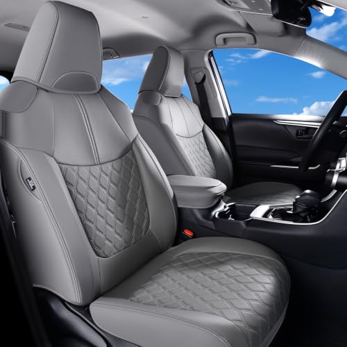 Image of Huidasource Custom Fit RAV4 (Gas Only) Front Seat Covers, Gray Waterproof Faux Leather Full-Coverage for 2019-2024 Toyota RAV4 LE /XLE & XLE Premium /Limited (Does Not Fit Adventure and TRD Off-Road)