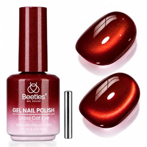Beetles Red Cat Eye Gel Nail Polish, 15ML Wine-Stained Cherry Glitter Red