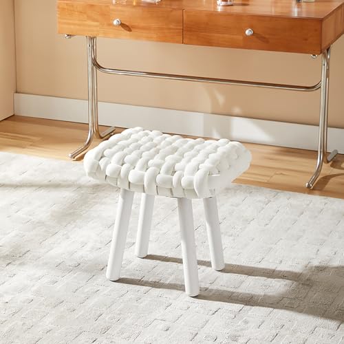 Taburete de maquillaje acolchado con patas de madera para tocador 3