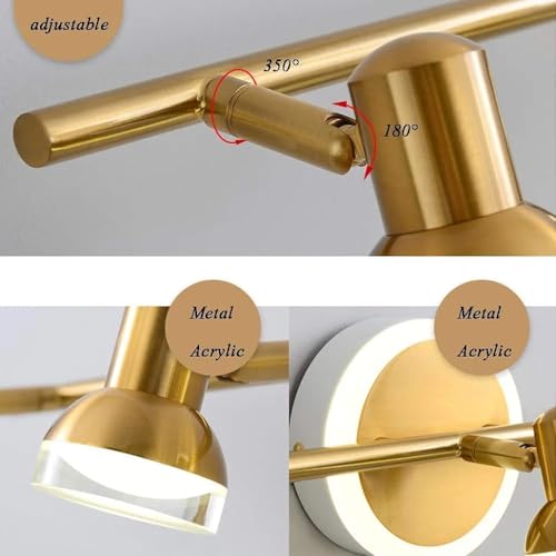Image of Glowave Classic Metal Golden 3 LED Light with Adjustabe Head Mirror /Vanity /Bathroom /Picture Light - Tricolour (Warm White, White, Natural White)