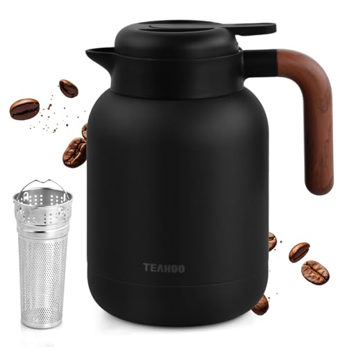 Focenat Pichet Isotherme 1,5 Litres en acier inoxydable 316, Chaud 24 h Café Théière isotherme avec passoire à thé, Hermétique, Fermeture Quick Press,...