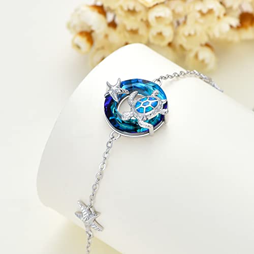 Potopyy Turtle Bracelets Bangle 925 Sterling Silver Sea Turtle Bangle Anklets With Circle Crystal Dangle Bracelets Animal Jewelry Gifts For Women Girls Birthday #TOP4