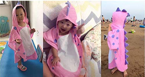 Alltops Kids Cotton Hooded Towel Cartoon Unicorn Dinosaur Bathrobe Bath Poncho Towel for Boys Girls, 0-4 years, Pink Dinosaur - Image 3