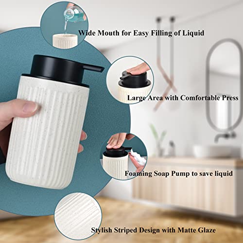 Image of BosilunLife Foaming Soap Dispenser Set - Beige Ceramic Foam Hand Soap Dispenser 12oz with Rust Proof Pump, Easy Pressing, Refillable for Kitchen & Bathroom - 2 Pack