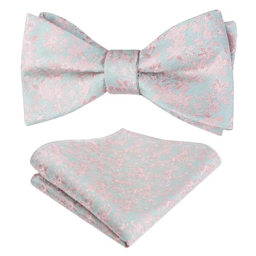 Image of Alizeal Mens 2pcs Floral Pattern Bow Tie Set | Self-tied Pocket Square Colorful Perfect for Weddings Proms Business