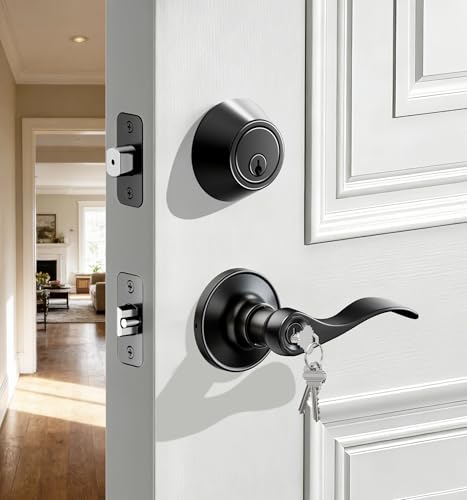 Veise Keyed Alike Front Door Handle Lock with Single Cylinder Deadbolt Combination Set, Exterior...