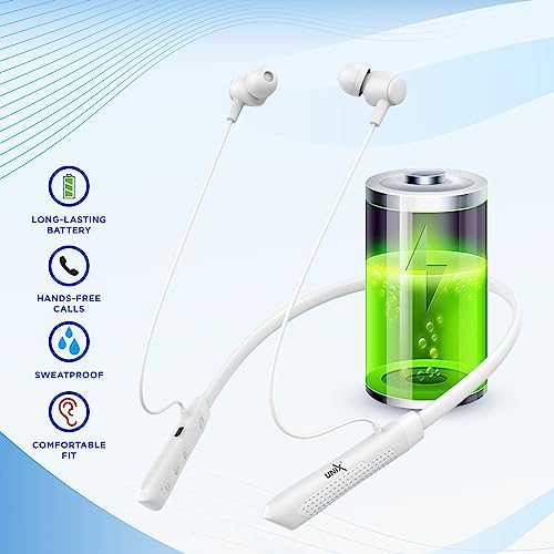 Image of Unix UX-700 Horizon Wireless Neckband | 34-Hour Playtime | Extra Bass | Magnetic Earbuds | Bluetooth Headset with Mic | Sweatproof | Ergonomic Fit | 200mAh Battery | Hands-Free Calling (White)