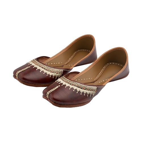 Image of KORAKARI Women's Traditional Ethnic Amber Punjabi Jutti, Leather Flat Comfortable Mojaris for Girls