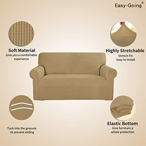 Image of Easy-Going Stretch Loveseat Slipcover 1-Piece Sofa Cover Furniture Protector Couch Soft with Elastic Bottom for Kids Polyester Spandex Jacquard Fabric Small Checks (Loveseat, Golden)