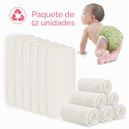 Miniatura 2 de Damero Pañales Liners 12 Piezas Con Wet Bag, Forros Reutilizable Para Pañal, Insertos Para Bebés Pañales Lavable, 5 Capas, Fibra De Bambú