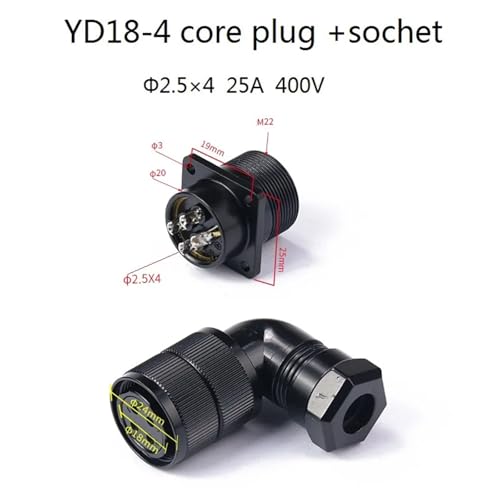 Conector Hembra YD18 de 4 Núcleos para Servomotor de 20mm 2