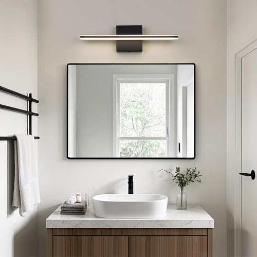Image of LED Modern Bathroom Vanity Light Dimmable 5CCT Wall Light Fixture Over Mirror, Black Bar Vanity Light for Bathroom Mirror Restroom(15.7 inch, 12W)