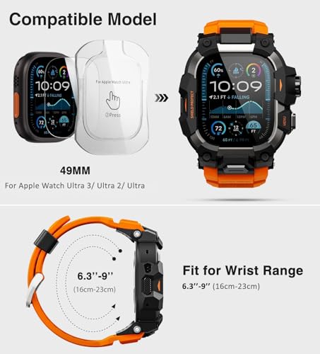 Image of ULTIMAL Rugged Case with Band for Apple Watch 49mm,Compatible with Apple Watch Ultra 3 /2 /1, Military Grade Shockproof Bumper Cover for iWatch Tactical Band Men (49mm,Orange)