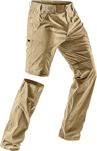 CQR Men's Convertible Cargo Tactical Pants, Water Resistant Outdoor Hiking Pants, Zip Off Lightweight Stretch Work Pants, Runyon Dune Khaki, 32W x 32L
